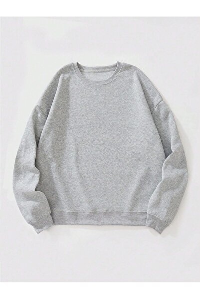 Ginevra سويت شيرت نسائي عادي أساسي برقبة دائرية مقاس كبير باللون الرمادي