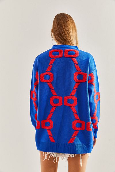 Bianco Lucci Dámský vyšívaný oversize pletený cardigan Süzene