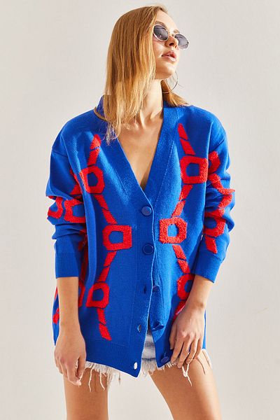 Bianco Lucci Dámský vyšívaný oversize pletený cardigan Süzene
