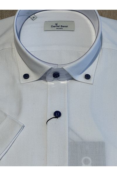 Daniel Bessi Κοντομάνικο Regular Fit Oxford Cotton White Classic Ανδρικό πουκάμισο με τσέπες