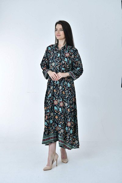 Gezgin tekstil ve aksesuar (LONG ETHNIC PATTERNED COMFORTABLE CUT SILK DRESS)