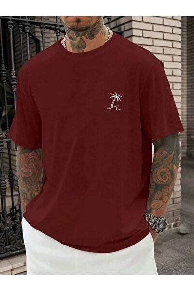 MOONBULL Tricou cu detaliu cu imprimeu cu o singură palmă pentru bărbați