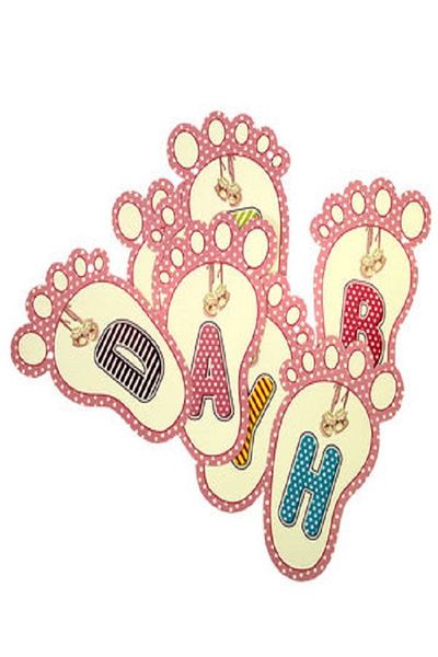 Kazanabil HAPPY BIRHDAY WRITTEN BABY FOOTPRINT FLAM FLAG PINK