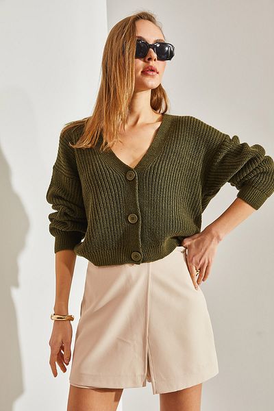Bianco Lucci Damen-Cardigan aus schnurgebundenem Strick mit drei Knöpfen