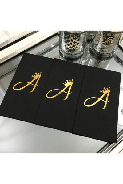 busrasdesign Yaldızlı Gold Baskı A Harfli Peçete 16lı