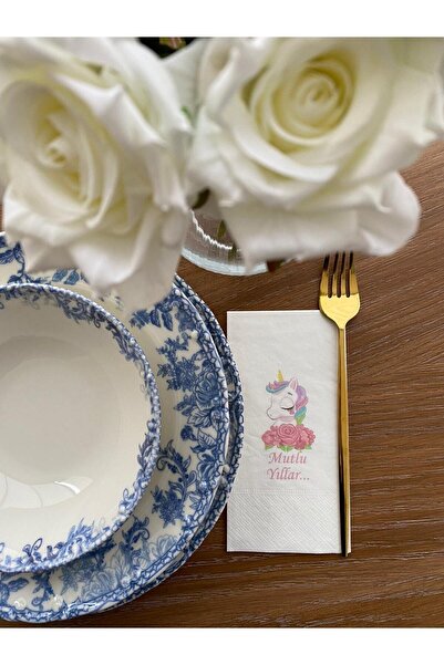 busrasdesign منديل حفلة عيد ميلاد سعيد يونيكورن 16 قطعة