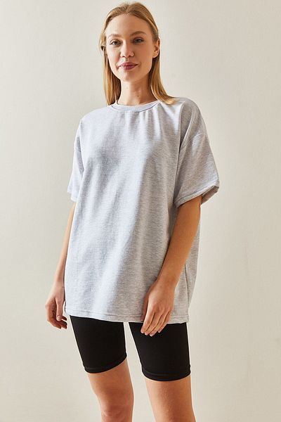 XHAN Grey Oversize Basic T-Shirt 3YXK1-47087-03