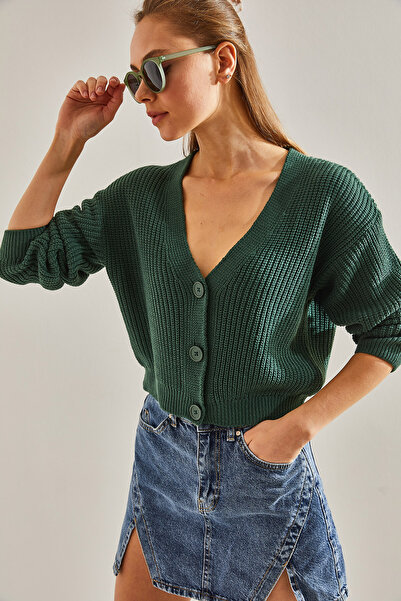 Bianco Lucci Women's Three-Button Corded Knitwear Cardigan