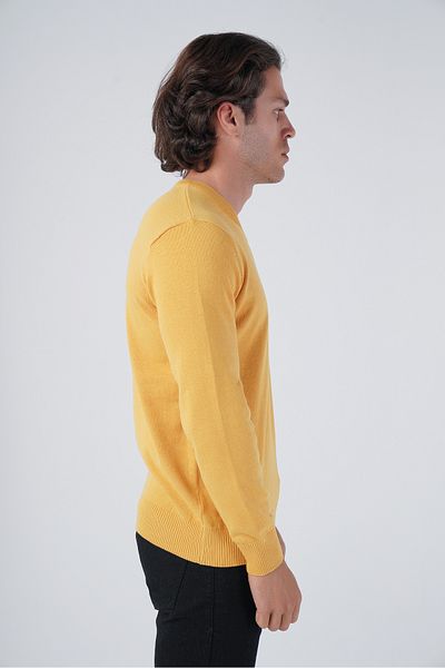 Trist Star Men's Yellow 100% Cotton V-Neck Knitwear Sweater Trıst-1102