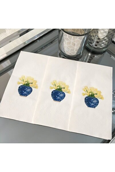 busrasdesign مناديل العرض باللون الأصفر الزهري بلو بلانك 16 قطعة