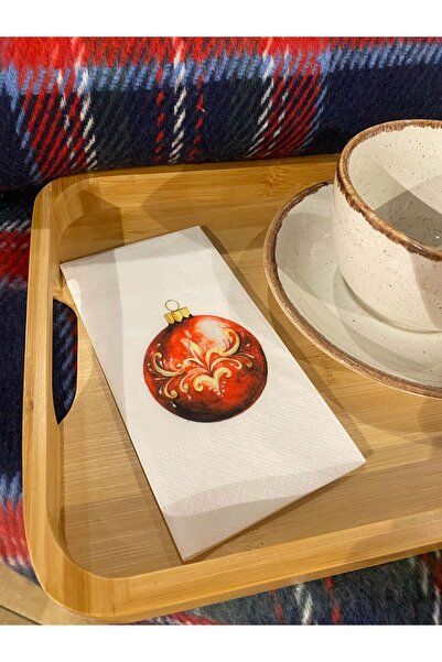 busrasdesign منديل عرض مطبوع عليه زخرفة شجرة السنة الجديدة 16 قطعة