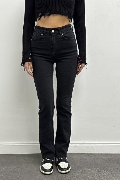 CurcunaShop Black Women's Jeans with Side Slits