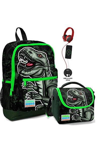 Coral High Okul Çantası Ve Termal Beslenme Çanta Seti - Erkek Çocuk Yeşil Din...