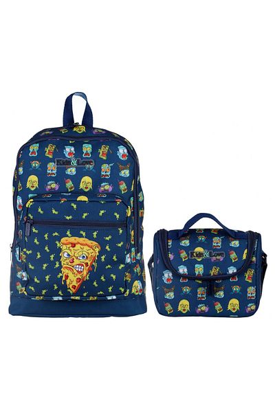 KAUKKO Kids&love Set de geantă și nutriție pentru școală primară pizza zombie bleumarin - băiat