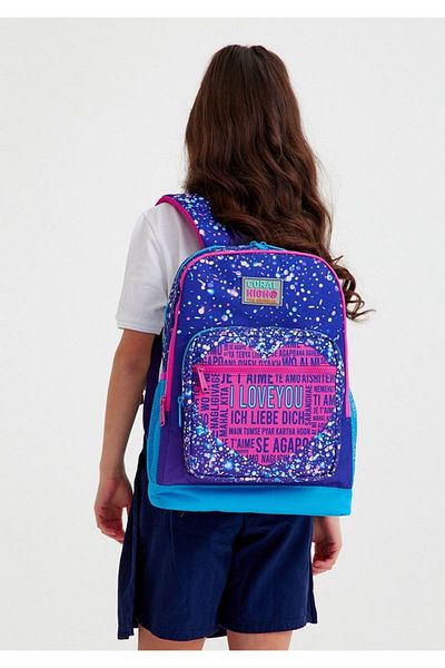 Coral High Set rucsac și geantă de prânz pentru școală primară inimă violet albastru - fetiță