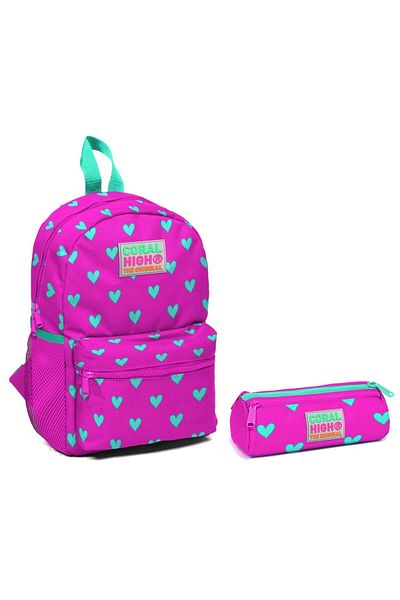 Yaygan Çanta Set de genți pentru grădiniță și grădiniță pentru fete cu imprimeu Coral High Heart