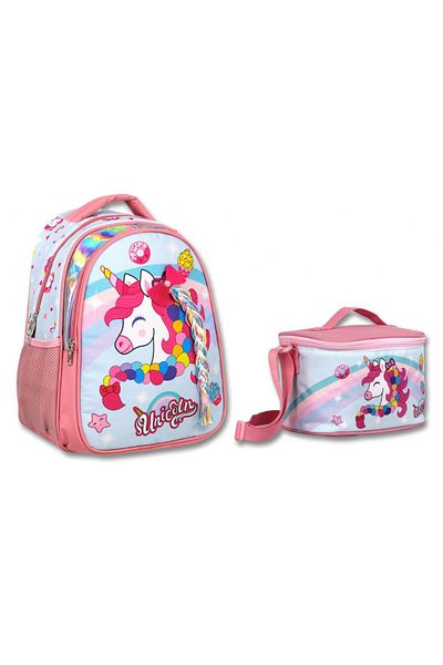 ÜMİT ÇANTA Cennec Unicorn Patterned PinK Primary School BacKpacK and Lunchbox Set - Girl