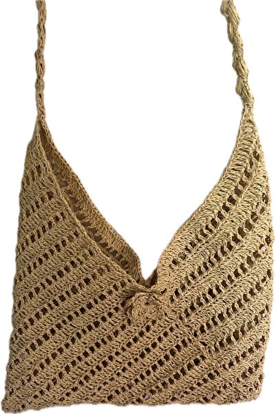 İscann Kadın El Yapımı Kağıt İp Örgü Günlük Çanta