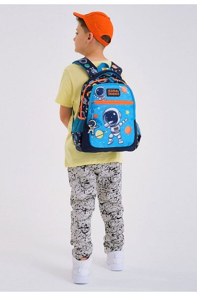 Coral High Rucsac de școală cu trei compartimente pentru bărbați, set cutie de prânz și suport pentru stilouri, albastru bleumarin Astron