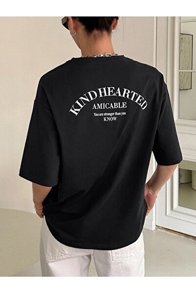 Adrift Ženska crna dobra srca Štampano Oversize kroj T-shirt