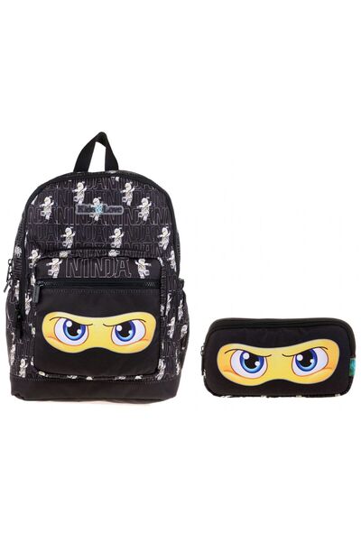 KAUKKO Kids&love Sarı Siyah Ninja Ilkokul Çanta Ve Kalemlik Seti - Erkek Çocuk
