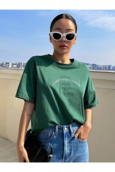 Adrift Ženska nafta zelena jasnoća i iskrenost Štampano Oversize kroj T-shirt