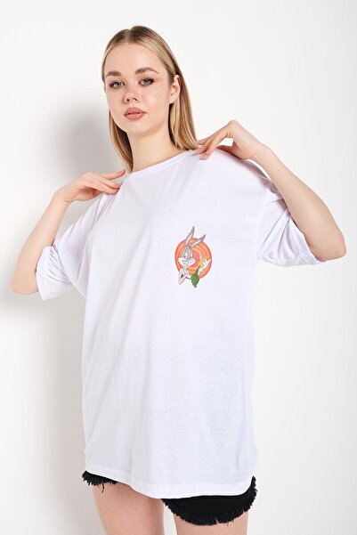 Adrift Tricou oversize alb cu imprimeu Bugs Bunny