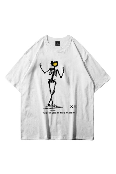 Tarzsokak Унисекс бяла тениска Skeleton Cactus