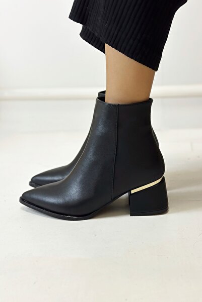 Nil Shoes Hoby Siyah Cilt Topuklu Bot