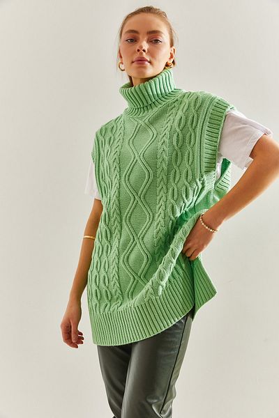 Bianco Lucci Women's Turtleneck Hair Braided Knitwear Sweater