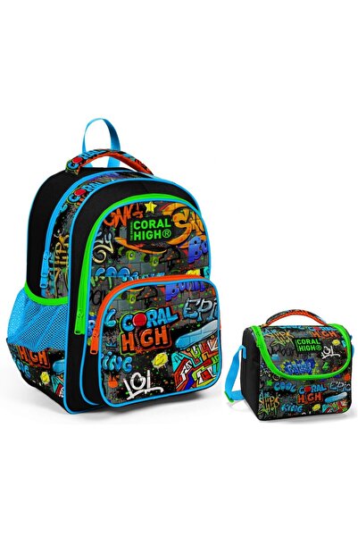 Coral High Чорний графіті рюкзак для хлопчика та набір для перекусу