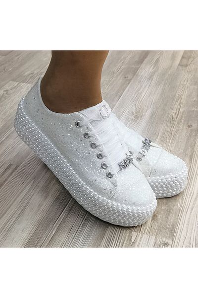 Ayakkabı Tutkusu Stilo ® Pantofi de mireasa cu perle albe Rochie de seara sport stralucitoare