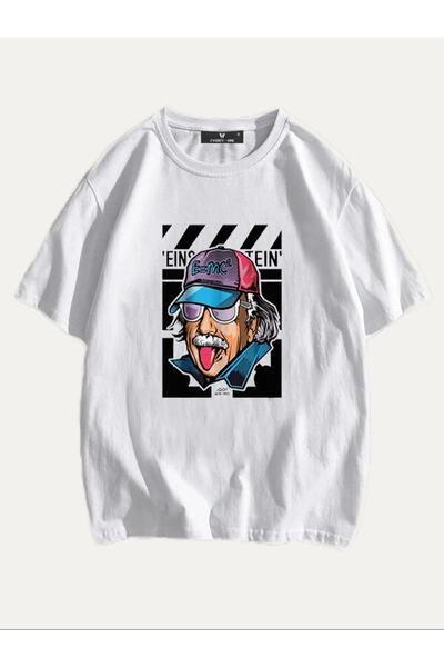 Adrift Unisex bela majica Einstein Štampano Oversize kroj