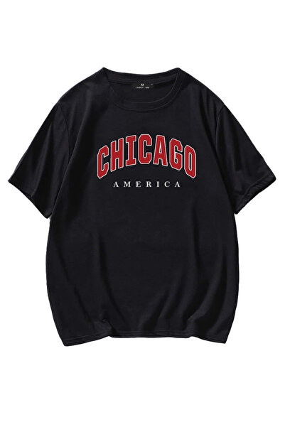 Adrift Muška crna majica kratkih rukava, oversize majica Chicago