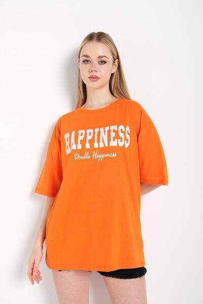 Adrift Ženska narandžasta majica sa štampanim motivom sreće, veće veličine