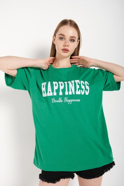 Adrift Ženska zelena oversize majica sa Happiness printom