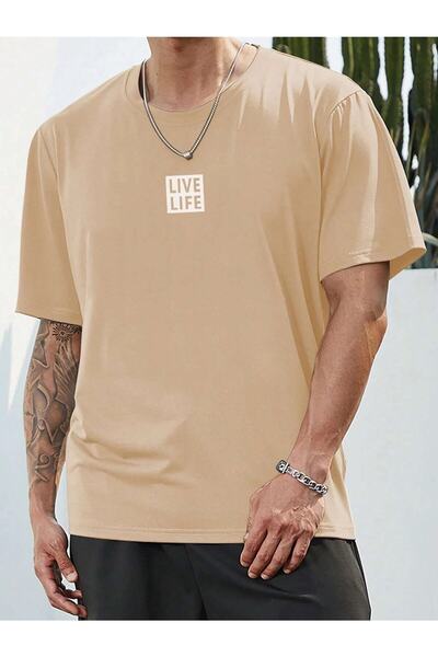 Tarzsokak Unisex Negru Oversize Crew Gât 100% Bumbac Live Life Printed