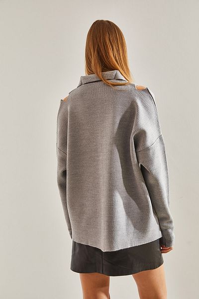 Bianco Lucci Women's Shoulder Low-cut Collar Knitwear Cardigan