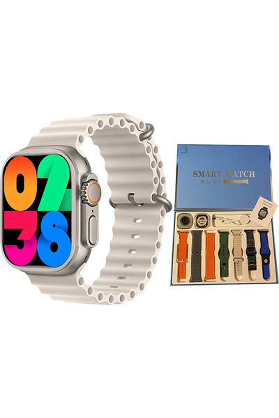 Tekno Breezy Smart Watch WS-X9 Ultra 49mm Akıllı Saat 7 Kordon 1 Koruma Gümüş...