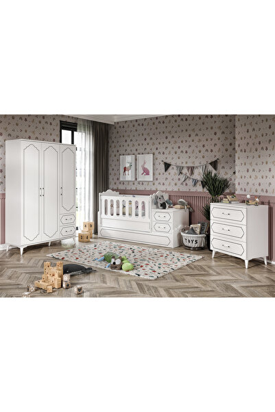 KZNMOB HOME Hayal Modern Bebek Odası Takımı Beyaz - 3 Parçalı Tamamı 1. Kalit...
