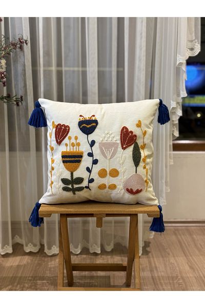 BUGİ HOME COLLECTİON ДЕКОРАТИВНА КАЛЪФКА ЗА ВЪЗГЛАВНИЦА С БРОДИЯ И ПЕРФОН, ОТ 2 ЧАСТ