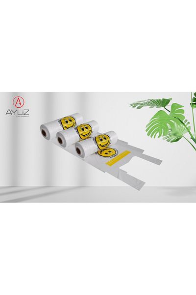 ayliz plast&ambalaj Large Size 28X55 cm Smiley Face Printed Roll Bag 3 Pieces