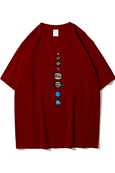 Adrift Unisex crvena majica 9 Planeta Štampano Oversize kroj okrugla kragna