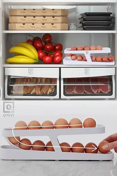 QNİAY Automatic Scrolling Egg Rack Storage Box with 14-17 Egg Capacity - Refrigerator Organizer
