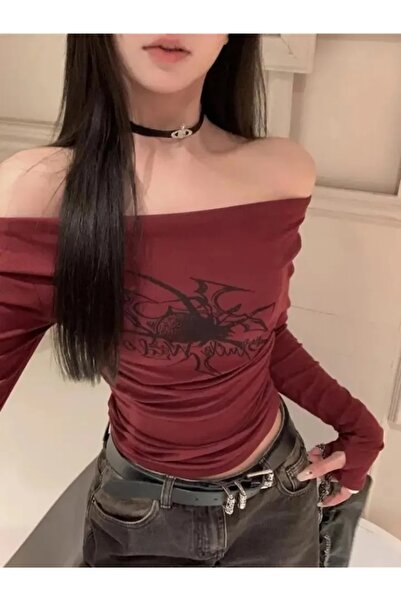 Köstebek Spider Patterned Collarless Crop Sweatshirt