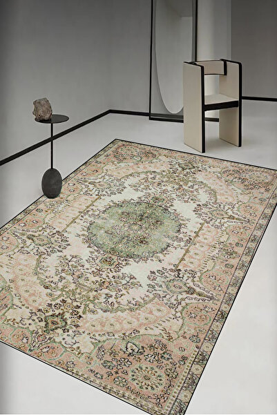 AOKİ Vintage Eskitme Desenli Yıkanbilir Kaymaz Taban süngerli Salon Halısı