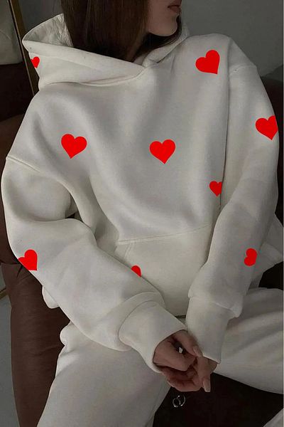 Keywest Φούτερ με κουκούλα Unisex Heart Printed Oversize