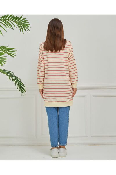 Arabul Triko Çizgili Model Pamuklu Tesettür Tunik