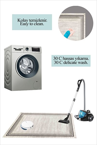 AOKİ Kırmızı Vintage Eskitme Desenli Yıkanbilir Kaymaz Taban süngerli Salon Halısı