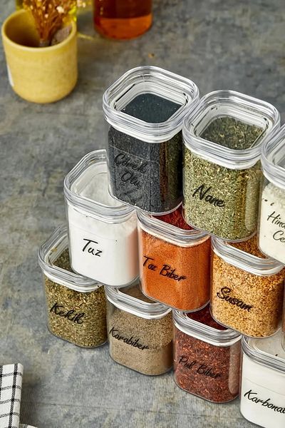 ŞAKİLATA CONCEPT 12 Pieces 200 ml Acrylic Spice Bowl Set with Transparent Label